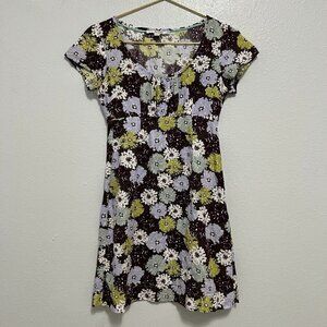 Boden Purple Green White Floral Pointelle Mini Dress